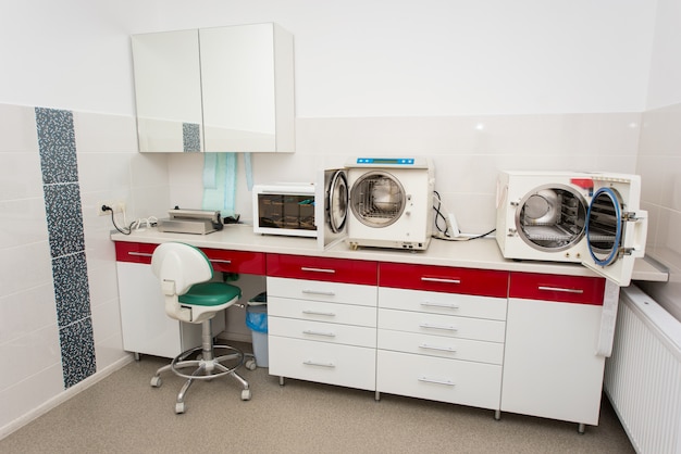 Sterilization room. Workplace in dentistry.