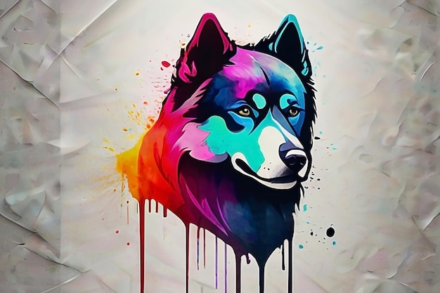 Sterke kleurrijke waterverf hond logo stijl