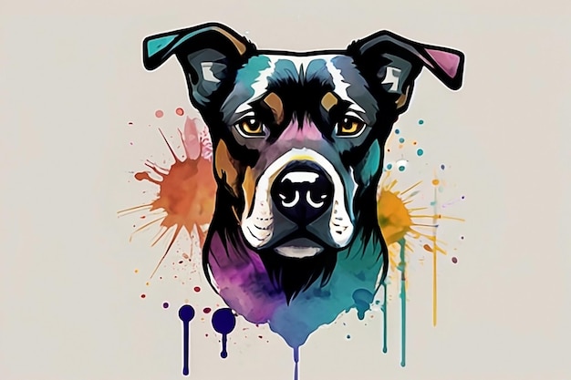 Sterke kleurrijke waterverf hond logo stijl