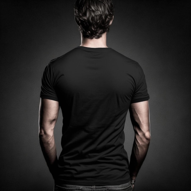 Sterke man met zwart leeg shirt mock up zwart shirt