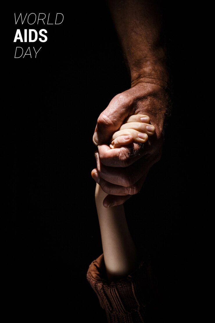 Foto sterke mannenhand houden kind hand. wereld aids dag. controle concept symboliseert dag van aids en hiv. ondersteuning en zorgconcept