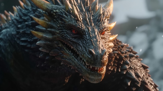 Stern menacing muzzle of an ancient dragon created by AI