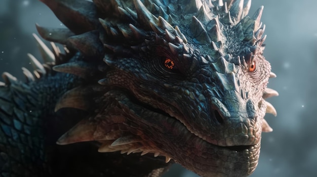 Stern menacing muzzle of an ancient dragon created by AI