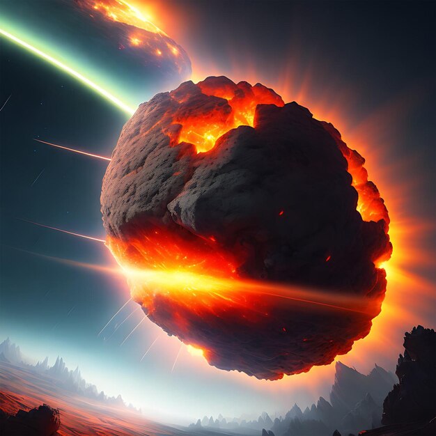 A steroid Strikes Earth A bright meteor is entering Earth's atmosphere generated ai