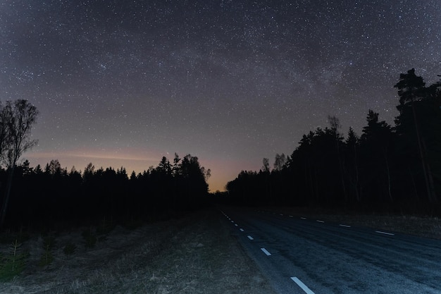 Sterrenhemel en nacht bosweg