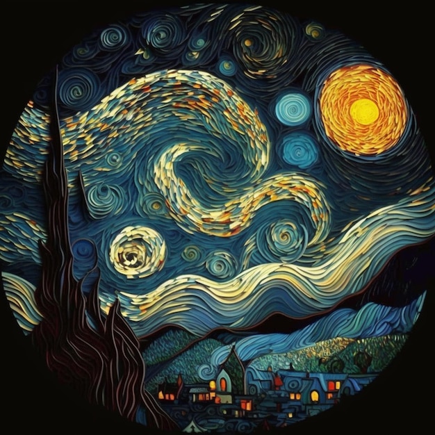 Sterrennacht schilderij van kunstenaar lauren van gogh generatieve ai