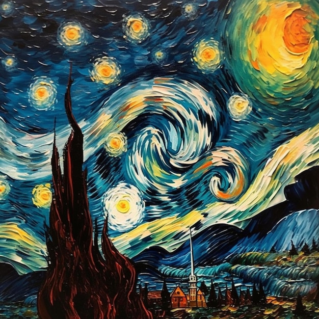 sterrennacht schilderij van kunstenaar mark van gogh generative ai