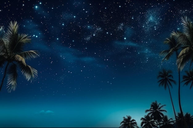 Sterrenrijke nachtelijke hemel op oudejaarsavond op een tropische achtergrond met lege ruimte voor tekst