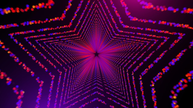 Stervormige tunnel met veel gloeiende ronde deeltjes in de ruimte computer gegenereerde abstracte achtergrond 3D renderen
