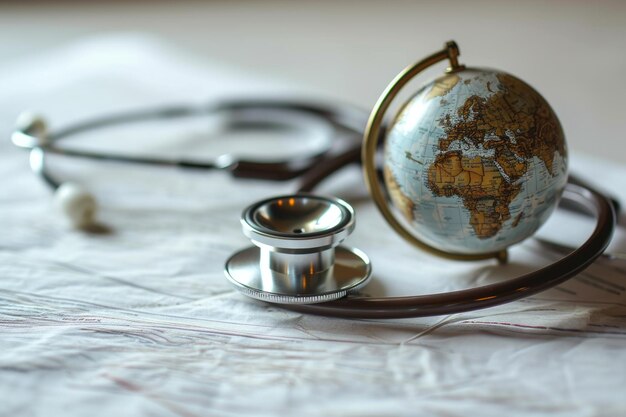 Foto stethoscoop en globe-illustratie voor wereldgezondheidsdag
