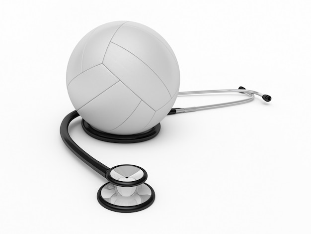 Stethoscoop en volleybal renderen (geïsoleerd op wit en uitknippad)