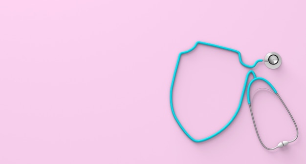 Stethoscoop in de vorm van een schild op roze achtergrond. 3D render.
