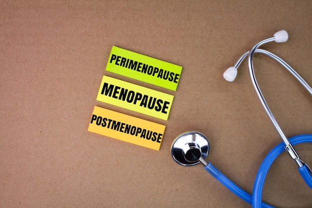 stethoscoop met de woorden perimenopauze menopauze en postmenopauze het concept van menopauce