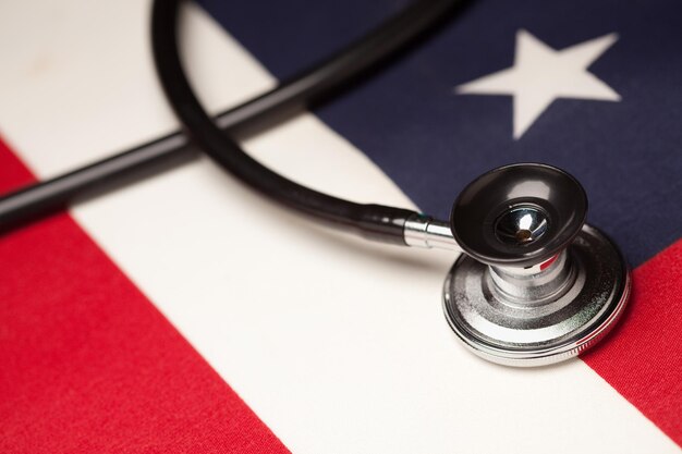 Photo stethoscope on american flag