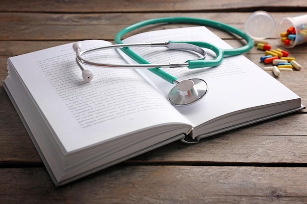 Stethoscope on a book close up