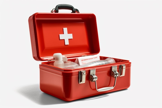 stethoscope and first aid kit isolated 3d render