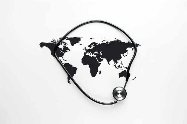 A stethoscope forming the shape of a world map black silhouette