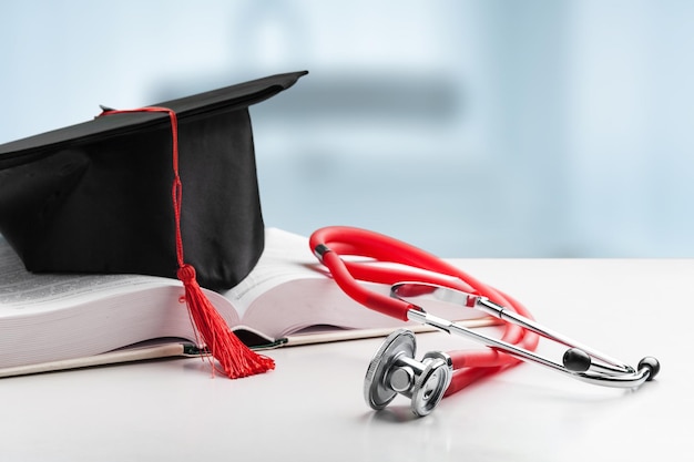 Stethoscope and graduate hat