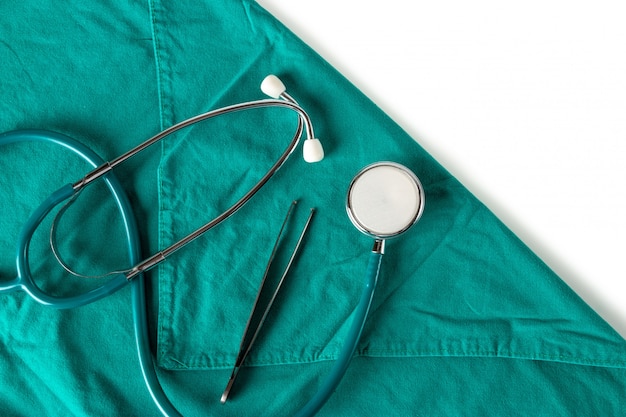 Stethoscope on green cloth in operating room