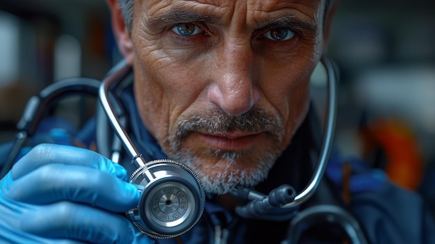 Stethoscope in the hands of a surgeon