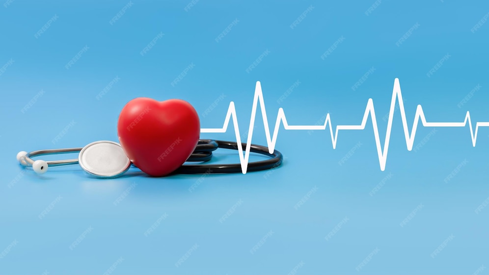Premium Photo | Stethoscope and heart examination red on blue ...