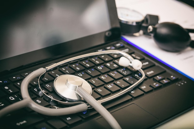 Stethoscope on a laptop