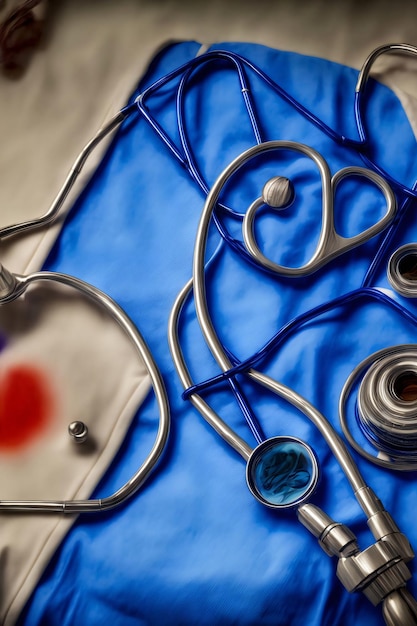 Foto uno stetoscopio sopra una coperta blu