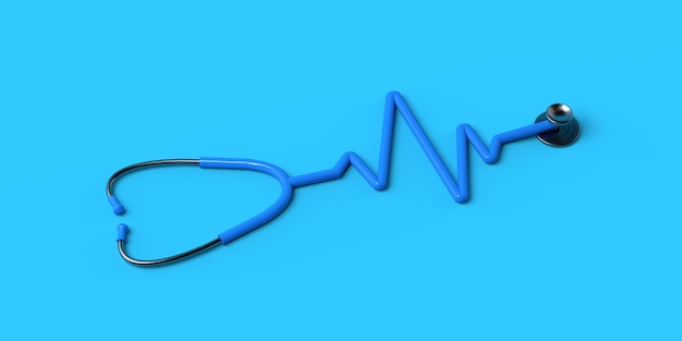 Stethoscope marking heart rate. Copy space. 3D illustration.