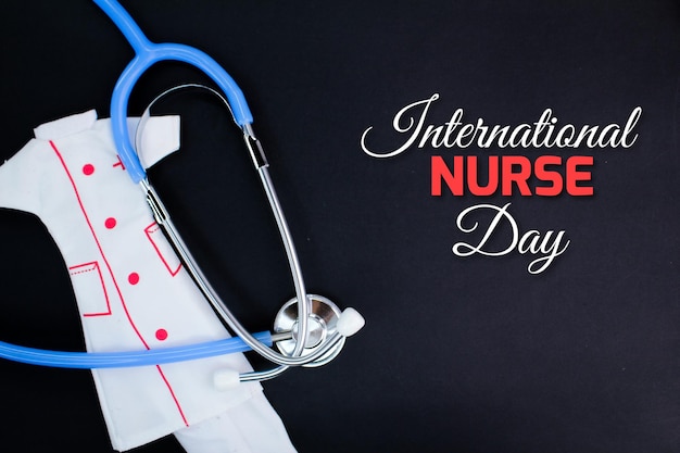 Photo stethoscope and nurse clothes with the words international nurse day world nurse day speech concept