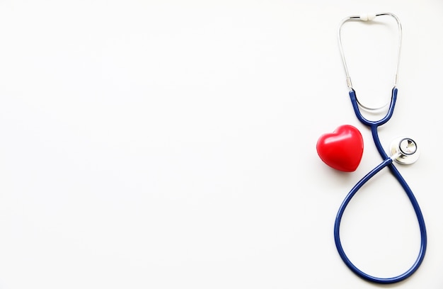 stethoscope and red heart Heart Check.Concept healthcare.Copy space