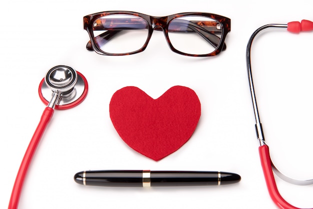 Photo stethoscope and red heart symbol, healthcare, medicine and insurance