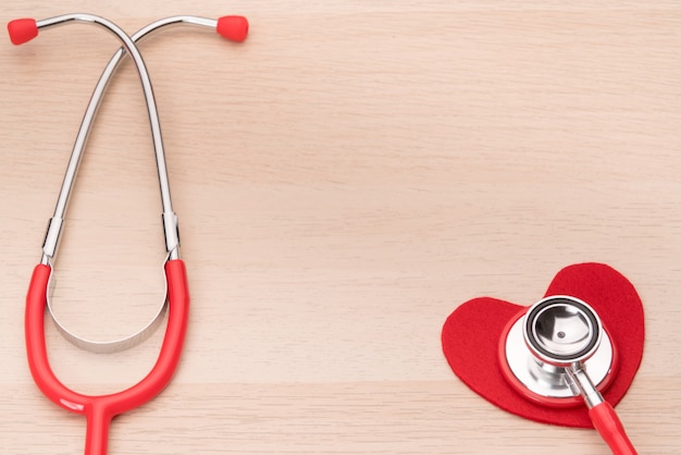 Stethoscope and red heart symbol, healthcare, medicine and insurance