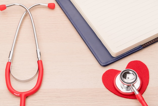 Stethoscope and red heart symbol, healthcare, medicine and insurance