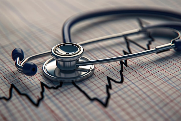 Stethoscope in the shape of a Heart Beat on a EKG