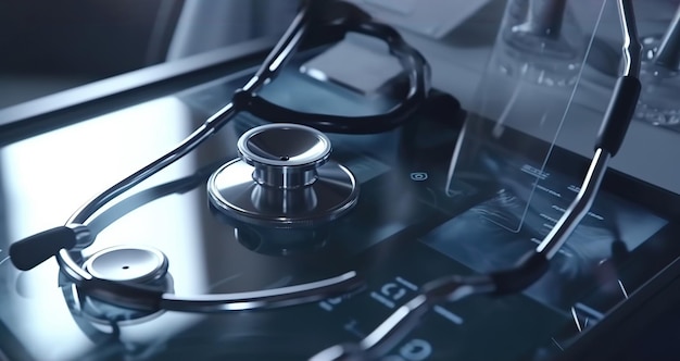 A stethoscope and stethoscope sit on a table with a stethoscope on it.