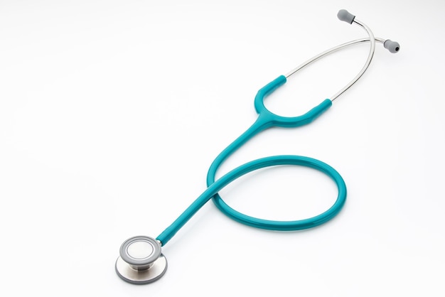 Stethoscope on a white background, top view