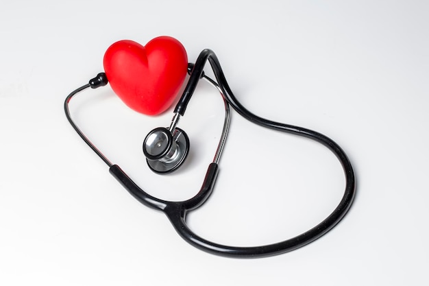 Stethoscope on white background with copy space top view