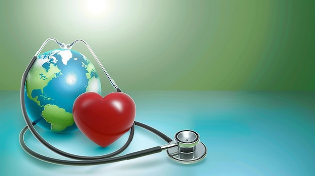 stethoscope with hart and globe world health day concept