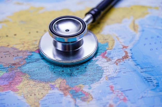 Stethoscope with world map.