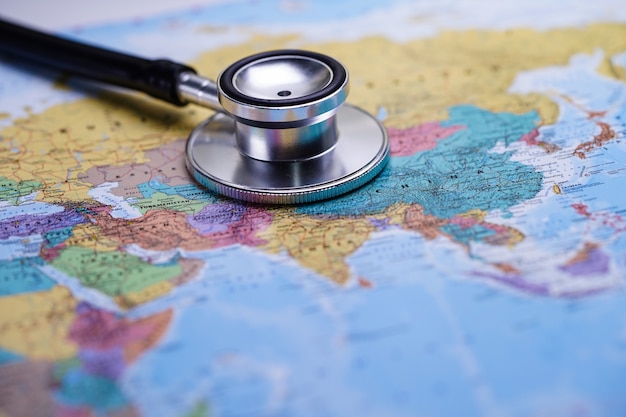 Stethoscope on world map