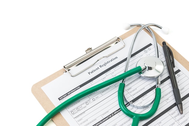 Stethoscopes and patient registration form 