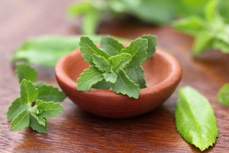 Stevia met andere geneeskrachtige kruiden close-up