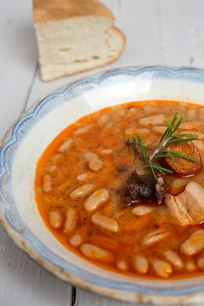 Photo stew of beans with chorizo and pork