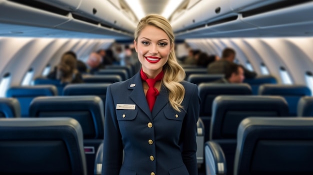 Stewardess in an airplane portrait high quality photo