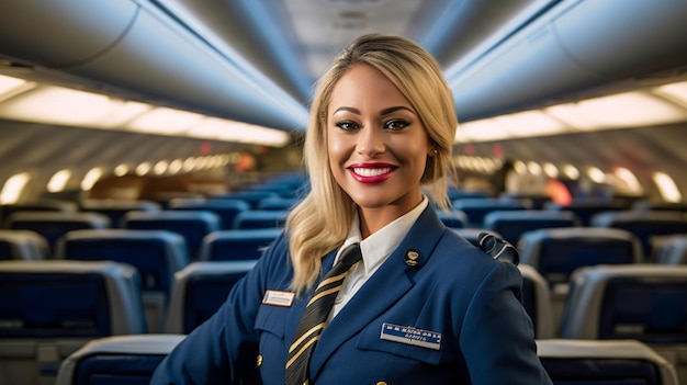Stewardess in an airplane portrait high quality photo