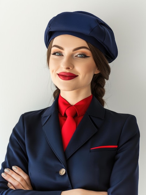 stewardess in white background