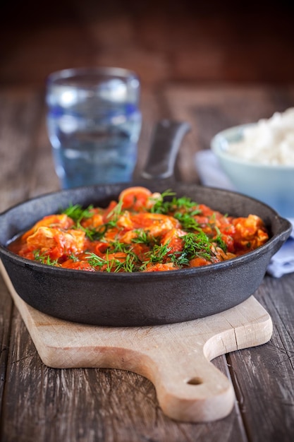 Stewed chicken in tomatoes homemade food