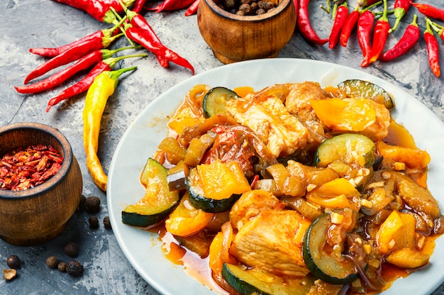 Stewed christmas meat with eggplant