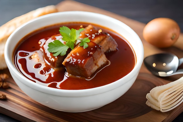 Stewed pork leg in gravy soup