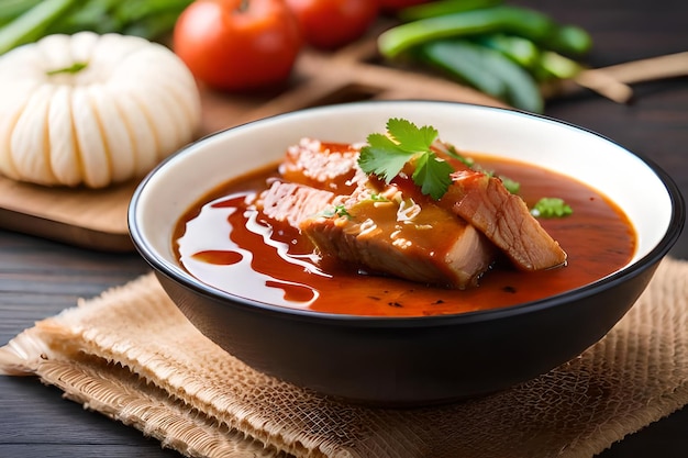 Stewed pork leg in gravy soup